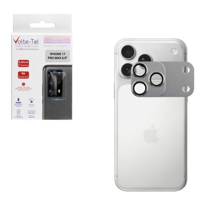 VOLTE-TEL CAMERA GLASS COVER IPHONE 17 PRO MAX 6.9in 9H 0.30MM 3D AR ALUMINIUM-ELECTROPLATING FRAME - MAGNETIC SILVER