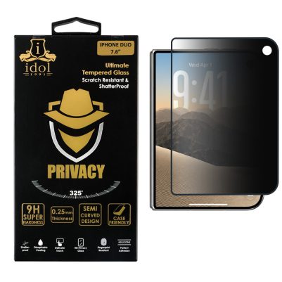 IDOL 1991 PRIVACY ANTISPY TEMPERED GLASS IPHONE DUO 7.6in 9H 0.25mm SEMI CURVED FRONT OUTSIDE FULL GLUE BLACK