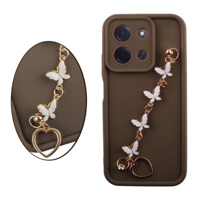 VOLTE-TEL SILICON TPU WITH STRAP ΘΗΚΗ XIAOMI POCO C85 4G/ REDMI 15C 4G 6.9in FULL CAMERA PROTECTION BROWN WITH WHITE BUTTERFLIE
