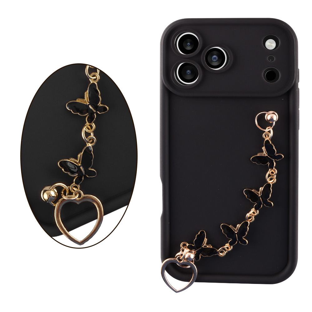 VOLTE-TEL SILICON TPU WITH STRAP ΘΗΚΗ IPHONE 18 PRO 6.3in FULL CAMERA PROTECTION BLACK WITH BLACK BUTTERFLIES