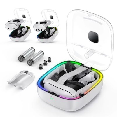 Βάση Φόρτισης Meta Quest 3/3S με RGB και Μπαταρίες για Χειριστήρια JYS MQ002 Λευκή